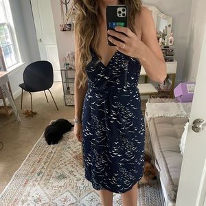 BCBG Summer Print Navy and White wrap dress